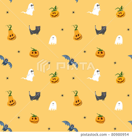 Halloween seamless pattern design. Cute cartoon elements, holiday background, vector illustration 80980954