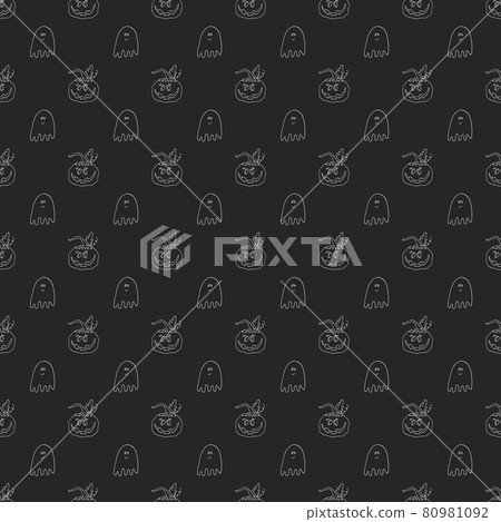 Halloween seamless pattern design. Cute cartoon pumpkin and ghost, holiday background, vector illustration 80981092