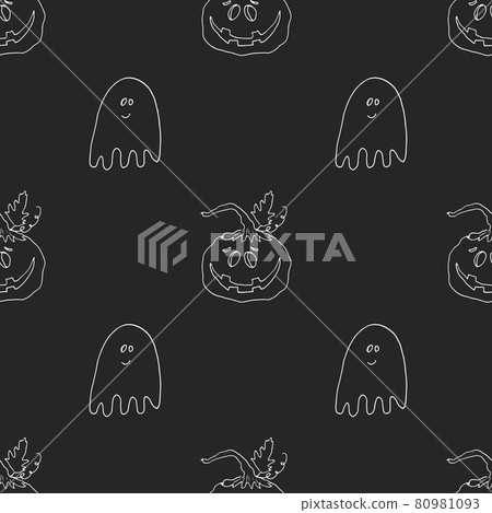 Halloween seamless pattern design. Cute cartoon pumpkin and ghost, holiday background, vector illustration 80981093