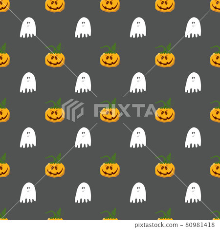 Halloween seamless pattern design. Cute cartoon pumpkin and ghost, holiday background, vector illustration Halloween seamless pattern design. Cute cartoon pumpkin and ghost, holiday background, vector illustration 80981418