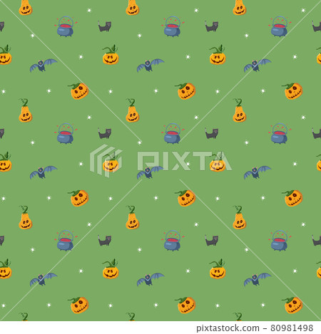 Halloween seamless pattern design. Cute cartoon elements, holiday background, vector illustration 80981498