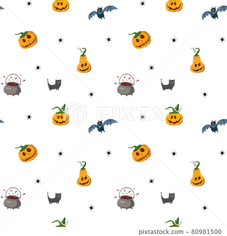 Halloween seamless pattern design. Cute cartoon elements, holiday background, vector illustration 80981500