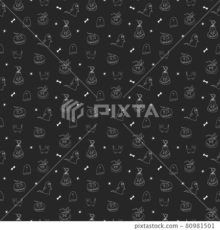 Halloween seamless pattern design. Cute cartoon elements, holiday background, vector illustration 80981501