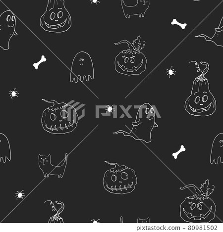 Halloween seamless pattern design. Cute cartoon elements, holiday background, vector illustration 80981502