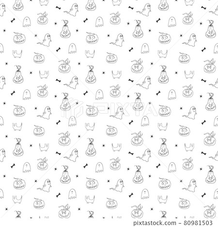 Halloween seamless pattern design. Cute cartoon elements, holiday background, vector illustration 80981503
