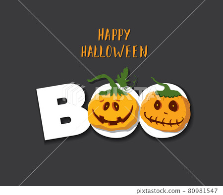 Halloween greeting card. Cute pumpkins, party invitation or holiday banner design, vector illustration 80981547