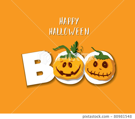 Halloween greeting card. Cute pumpkins, party invitation or holiday banner design, vector illustration 80981548