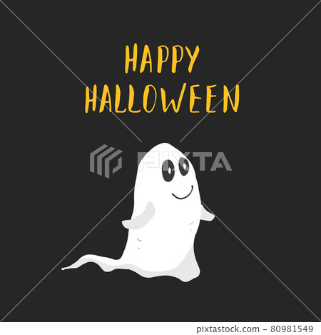 Halloween greeting card. Cute ghost, party invitation or holiday banner design, vector illustration 80981549