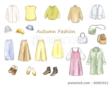 Women's autumn fashion hand-drawn watercolor illustration set vector 80983912
