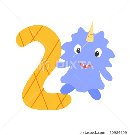 Monster funny with horn and festive number two Monster funny with horn and festive number two 80984399