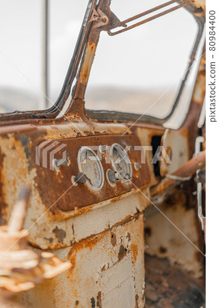 Old Abandoned Bus Rusty in Cyprus Vintage Old Abandoned Bus Rusty in Cyprus Vintage 80984400