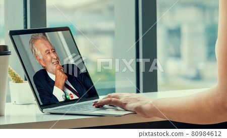 Video call business people meeting on virtual workplace or remote office 80984612