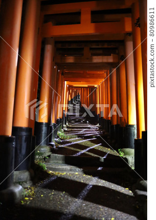 Senbon Torii at night at Fushimi Inari Taisha Shrine 80986611