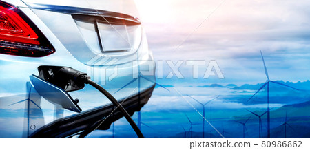 EV charging station for electric car in concept of green sustainable energy EV charging station for electric car in concept of green sustainable energy 80986862
