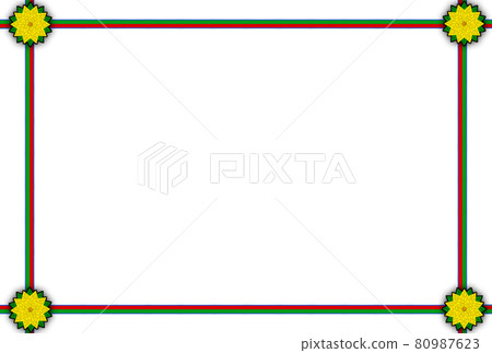 聖誕相框相框-絲帶藍色邊框模糊-5葉黃花-黑色邊框模糊（明信片比例）問候語 80987623