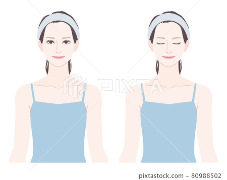 一個沒有化妝的女人，穿著吊帶背心和髮帶 80988502