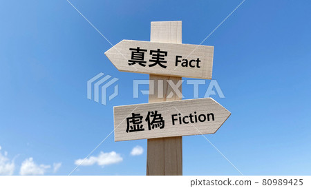 Signpost and blue sky_2 Direction_Middle_True and false characters 80989425
