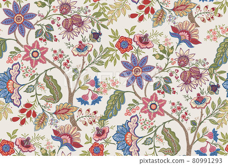 Fantasy flowers in retro, vintage, jacobean embroidery style. 80991293