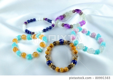 紫水晶、青金石、黃水晶、金虎眼石、紫鋰輝石天然石手鍊 80991383