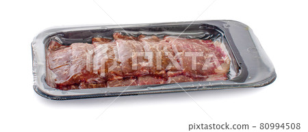 Vacuum-packed beef on a white background. Marbled beef from the store isolated on a white background 80994508