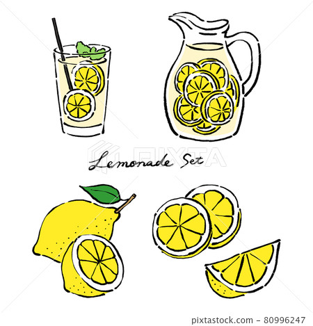 A set of vector illustrations of sumi-e style lemon and lemonade 80996247
