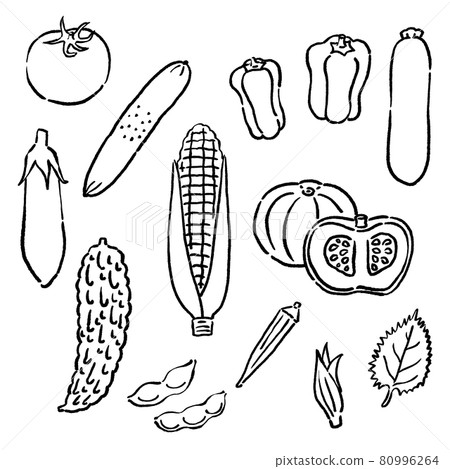 Set of vector illustrations of summer vegetables in sumi-e style Set of vector illustrations of summer vegetables in sumi-e style 80996264