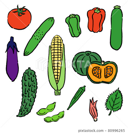 Set of vector illustrations of summer vegetables in sumi-e style 80996265