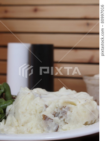 Mashed Potatoes and Green Beans in Rural Cafe Restaurant 80997016