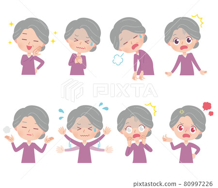 帶有各種面部表情的祖母插圖集 80997226