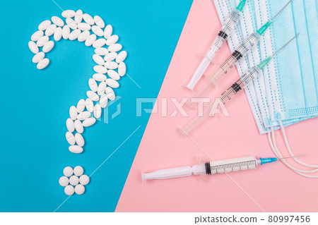White Question Mark and Syringe. Pharmaceutical Industry and Vaccination 80997456