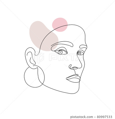 Vector minimalist style portrait. Line, continuous linear woman with spots. Hand drawn abstract feminine print. Use for social net stories, beauty logos, poster illustration, card 80997533