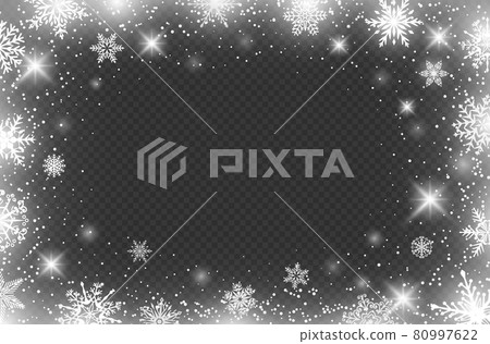 Winter snowflakes border, frozen frame borders effect. Christmas decoration with ice flakes, snow crystals and particles vector background Winter snowflakes border, frozen frame borders effect. Christmas decoration with ice flakes, snow crystals and particles vector background 80997622
