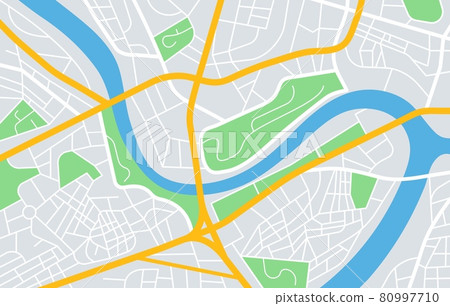 Urban city map, town streets gps navigation. Downtown map with roads, parks and river. Abstract roadmap navigations scheme vector illustration 80997710