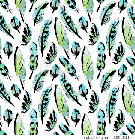 Seamless pattern with bright bird feathers on a white background Seamless pattern with bright bird feathers on a white background 80998316