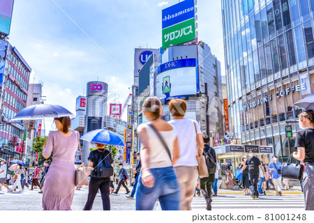 Tokyo cityscape Shibuya Scramble crossing towards 109 81001248