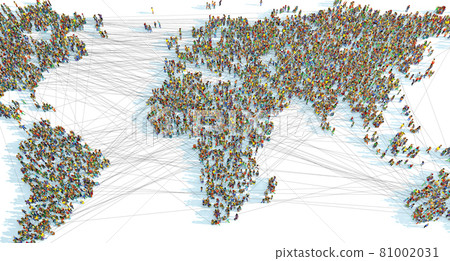 A world map consisting of thousands of connected people - 3d illustration A world map consisting of thousands of connected people - 3d illustration 81002031