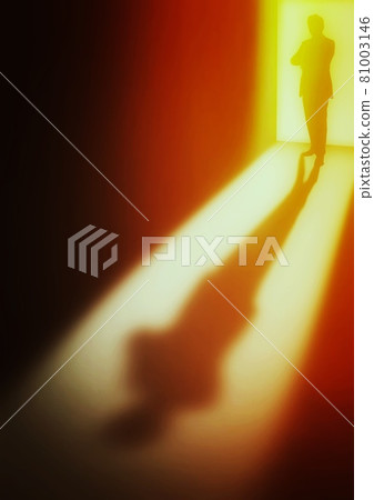 Illustration of a businessman standing in front of an open door Illustration of a businessman standing in front of an open door 81003146