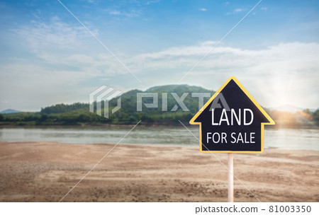 land for sale sign against trimmed lawn background. 81003350