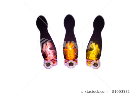 Perfume bottles studio shot on white with reflection. collection of fragrances. 81003581