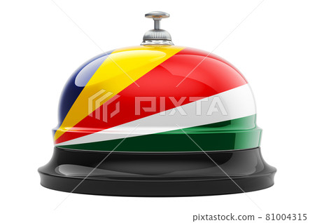 Reception bell with Seychelloise flag, 3D rendering Reception bell with Seychelloise flag, 3D rendering 81004315
