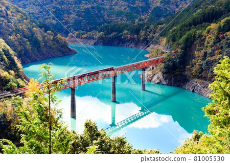 靜岡縣河根本町、奧江湖站鐵橋和翠綠的大井川 81005530