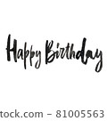 Happy Birthday brush calligraphy. Textured watercolour raster illustration. High resolution image isolated on white.  81005563