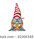 vector illustration of a summer gnome, an elf in a cap with a glass in his hand, isolated on a white background 81006388