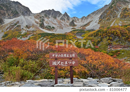 Karasawa Cirque at the peak of autumn colors Hotaka mountain range seen from the entrance of Karasawa Cirque Karasawa Cirque at the peak of autumn colors Hotaka mountain range seen from the entrance of Karasawa Cirque 81006477