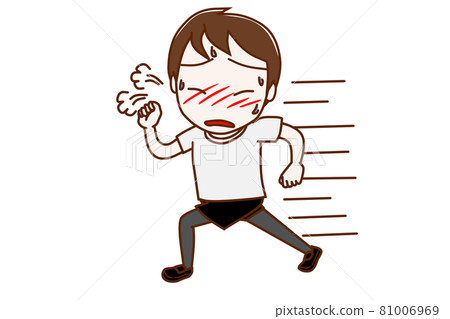 <全身/前> 一個男人猛衝，似乎要窒息 81006969