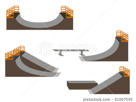 Illustration material: Combination illustration of practice tools (sections) used in skate parks (without main line)) Illustration material: Combination illustration of practice tools (sections) used in skate parks (without main line)) 81007595