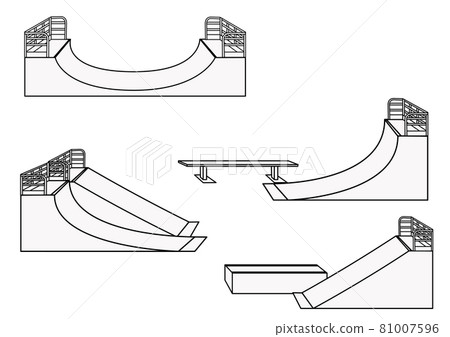 Illustration material: Combination illustration (line drawing) of practice tools (sections) used in skate parks Illustration material: Combination illustration (line drawing) of practice tools (sections) used in skate parks 81007596