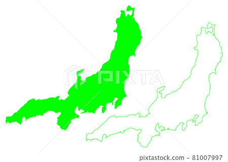 Honshu island (Japan, East Asia, Japanese archipelago) map vector illustration, scribble sketch Honshu map 81007997