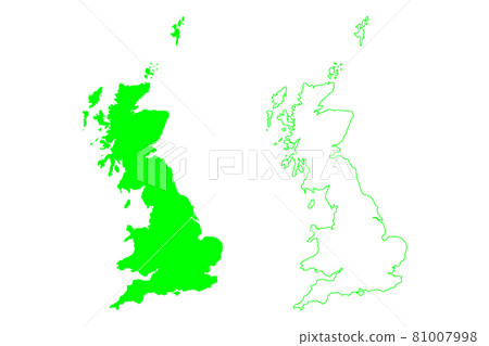 Great Britain island (Kingdom of Great Britain, British Isles, England, Scotland, Wales) map vector illustration, scribble sketch map 81007998