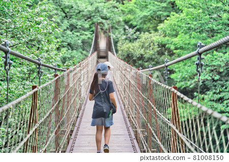 Children crossing a suspension bridge 81008150